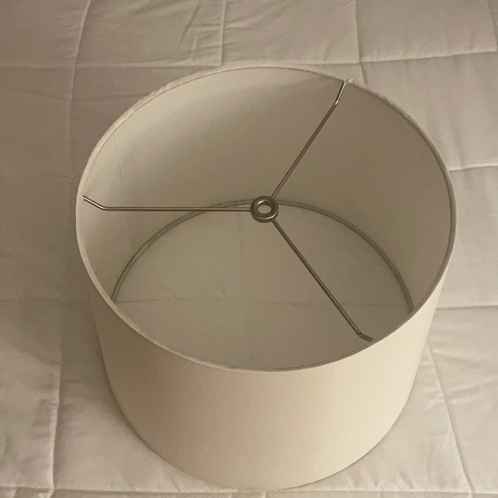 White lamp shade. 9 1/2” height, top width 11”, bottom width 13”
